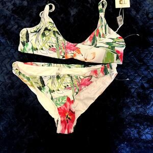 Tinibikini Garden Floral Pink Green Two Piece Bikini‎ Womens Large